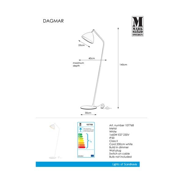Biała lampa stojąca Markslöjd Dagmar Uno Floor White, wys. 1,45 m-image-3