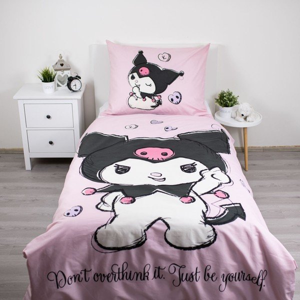 Różowa bawełniana pościel dziecięca jednoosobowa 140x200 cm Hello Kitty "Kuromi" – Jerry Fabrics-image-1