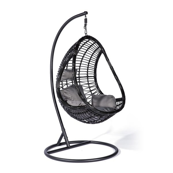 Czarny fotel wiszący ze sztucznego rattanu Le Bonom Tahiti-image-1