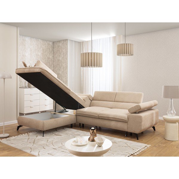 Beżowy narożnik z tkaniny szenilowej (lewostronny/w kształcie litery L) Marbeya  – Ropez-image-4