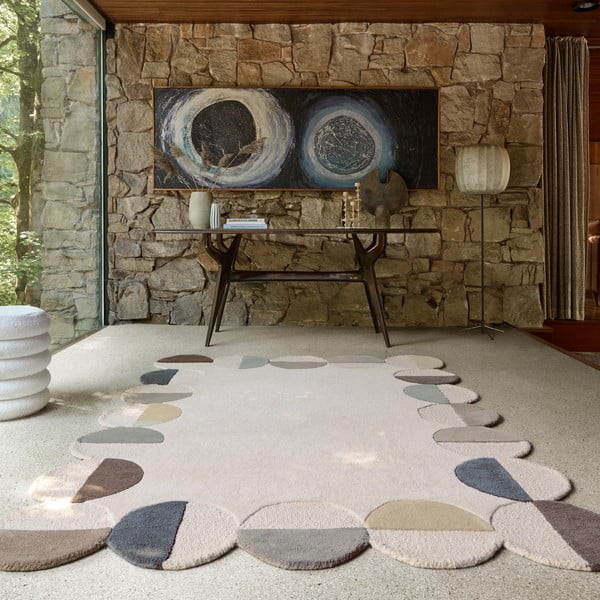 Szarobeżowy wełniany dywan tkany ręcznie 160x230 cm Mia Scallop Frame – Flair Rugs-image-1