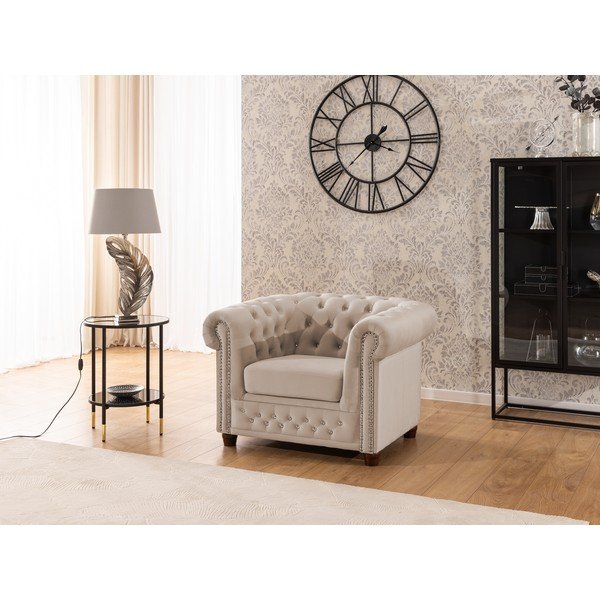 Beżowy aksamitny fotel typu chesterfield York Blik – Ropez-image-3