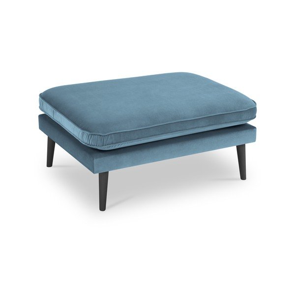 Jasnoniebieski aksamitny podnóżek z czarnymi nogami Kooko Home Lento-image-2