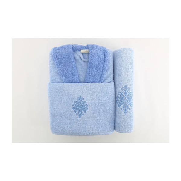 Komplet niebieski szlafrok i 2 ręczniki Giris, rozm. uniwersalny (M/L)