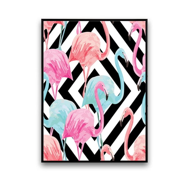 Plakat z flamingami, czarno-białe tło, 30 x 40 cm