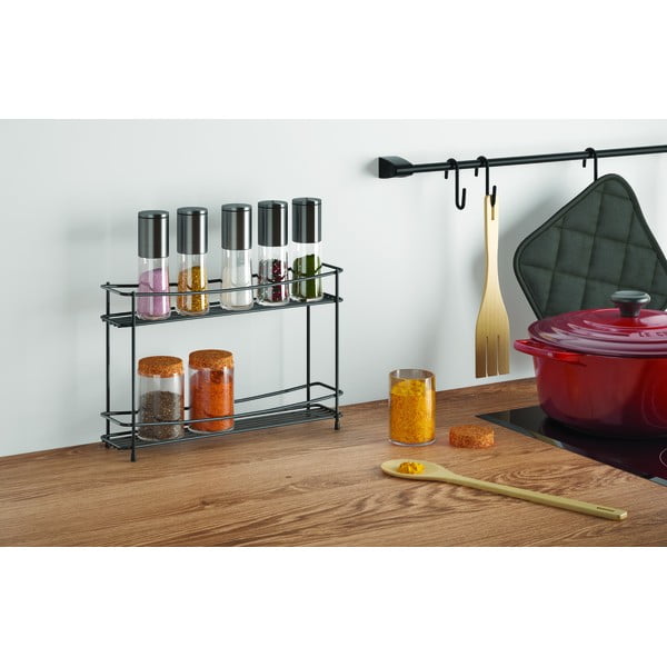 Czarna dwupoziomowa półka na przyprawy Metaltex Pepito Lava-image-1