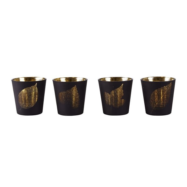Zestaw 4 szklanych świeczników KJ Collection Black With Gold