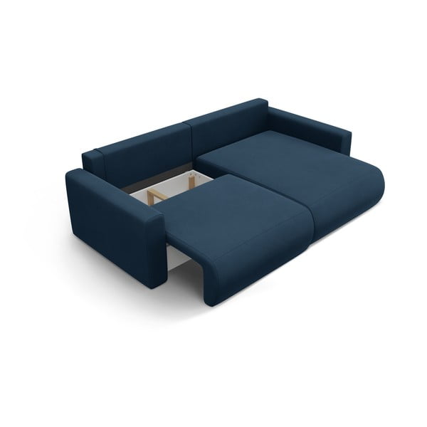 Ciemnoniebieski aksamitny rozkładany narożnik ze schowkiem Belfast – Cosmopolitan Design-image-3