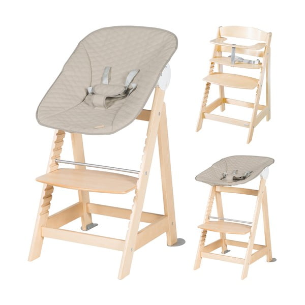 Beżowo-naturalne krzesełko do karmienia Born Up 2in1 Luxe – Roba