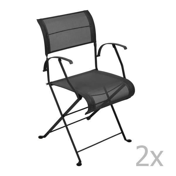 Zestaw 2 czarnych krzeseł składanych z podłokietnikami Fermob Dune