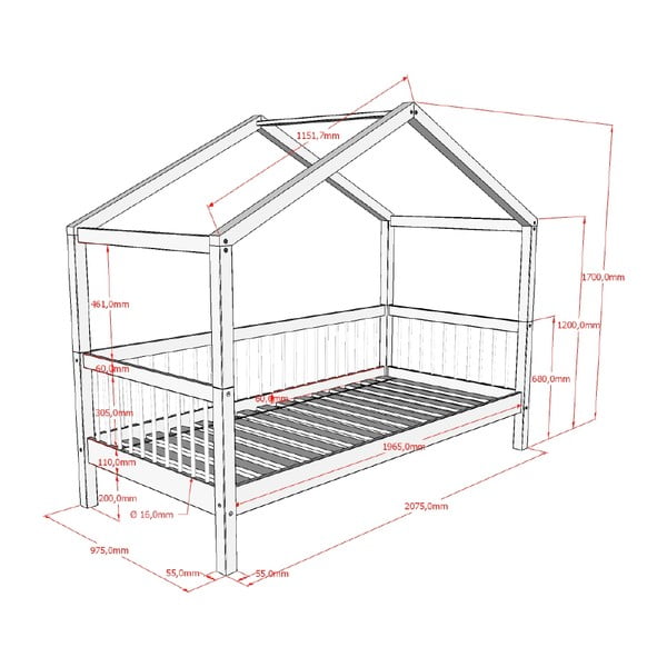 Białe łóżko dziecięce z litego drewna bukowego w kształcie domku 90x200 cm Forrest – Vipack-image-4