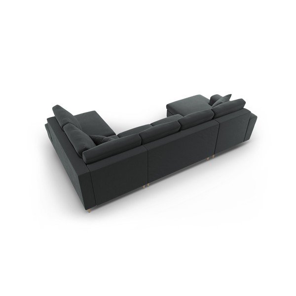 Ciemnoszary aksamitny rozkładany narożnik ze schowkiem (prawostronny/w kształcie litery U) Kyoto – Cosmopolitan Design-image-4