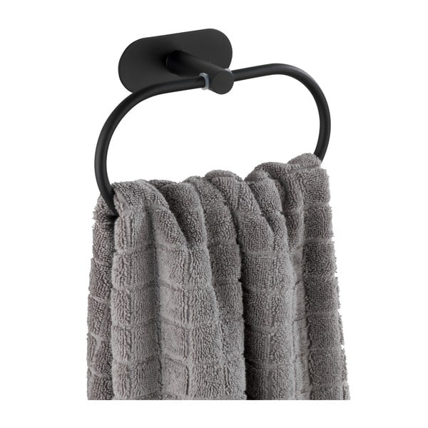 Matowy czarny ścienny uchwyt na ręczniki ze stali nierdzewnej Wenko Orea Ring Turbo-Loc®-image-3