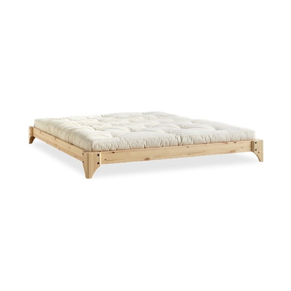 Łóżko dwuosobowe z drewna sosnowego z materacem Karup Design Elan Comfort Mat Natural Clear/Natural, 140x200 cm