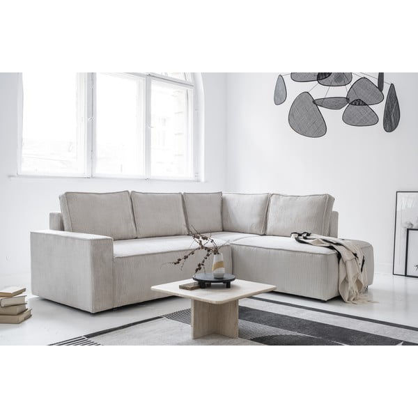 Biały sztruksowy rozkładany narożnik (prawostronny) Brave Dave – Miuform-image-3