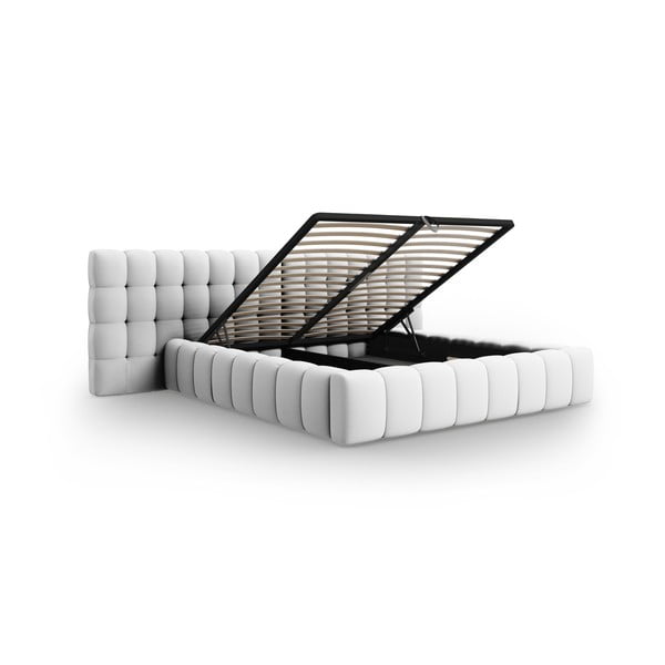 Jasnoszare tapicerowane łóżko dwuosobowe ze schowkiem i stelażem 200x200 cm Mamaia – Micadoni Home-image-3