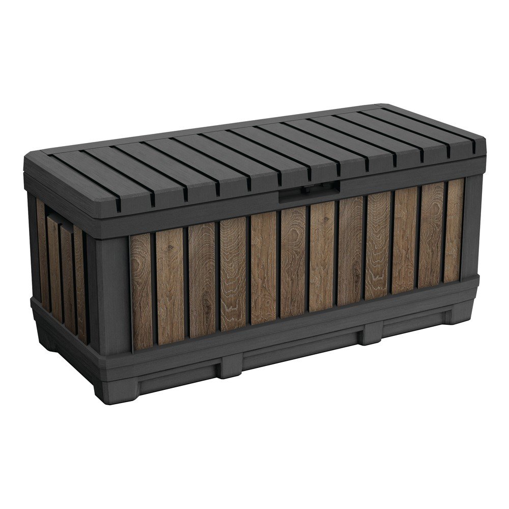 Czarna/w naturalnym kolorze plastikowa skrzynia ogrodowa Deco Kentwood Walnut – Keter