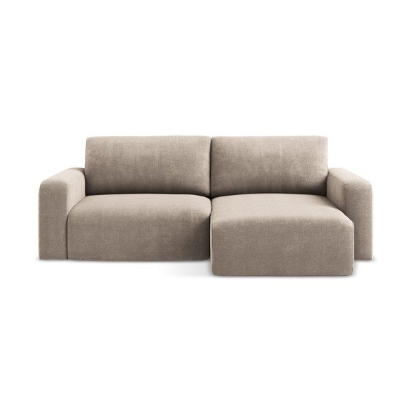 Beżowy rozkładany/ze schowkiem narożnik z tkaniny szenilowej (prawostronny/z szezlongiem) Kona – Makamii