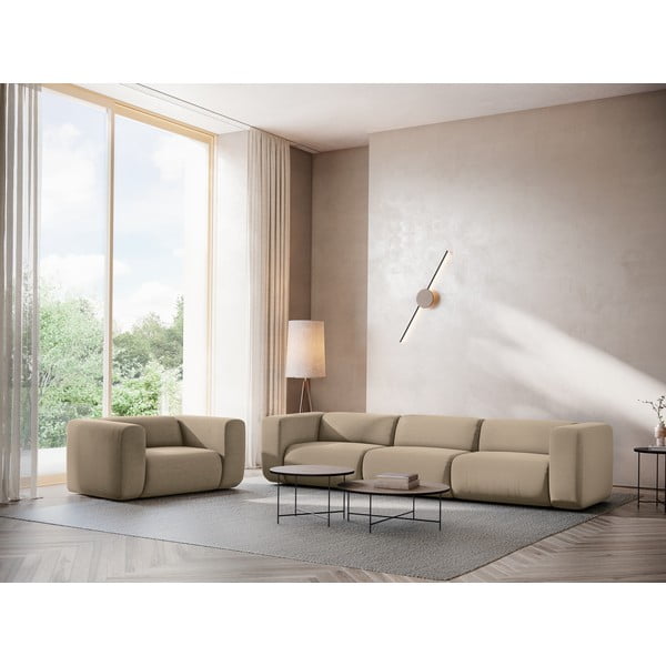 Beżowa aksamitna sofa 319 cm Ekahi – Makamii-image-1
