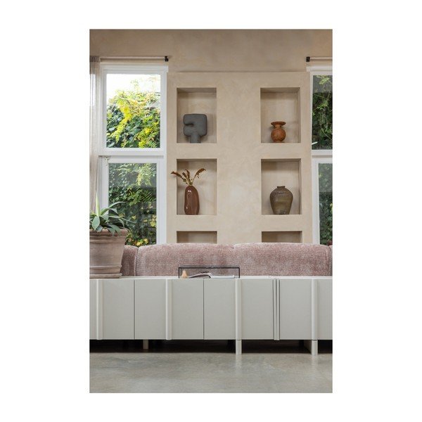 Jasnoszara szafka pod TV z litego drewna sosnowego 152x53x46 cm Basu – WOOOD-image-1