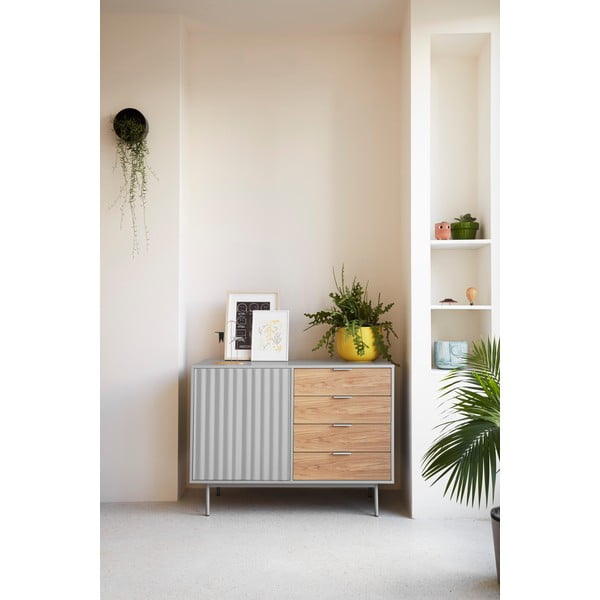 Szaro-naturalna niska komoda w dekorze dębu 108x80 cm Sierra – Teulat-image-1