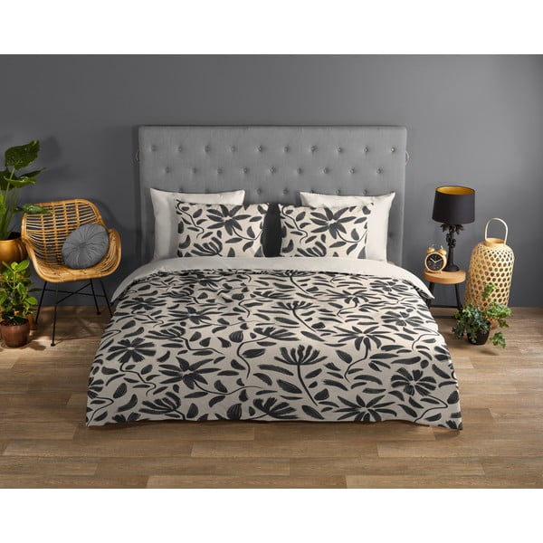 Czarno-beżowa bawełniana pościel jednoosobowa 140x220 cm Emilia – Good Morning-image-1