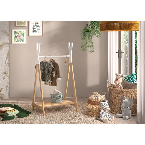 Biało-naturalny wieszak dziecięcy z litego drewna sosnowego KIDDY – Vipack-image-1