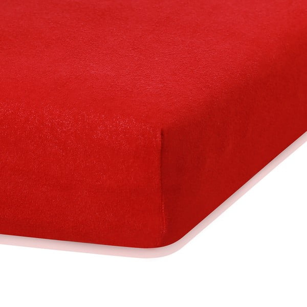 Czerwone prześcieradło elastyczne z dużym dodatkiem bawełny AmeliaHome Ruby, 200x160-180 cm