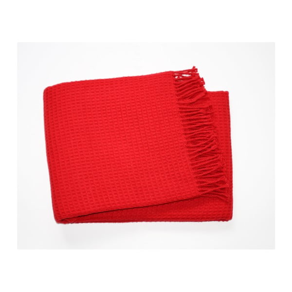 Czerwony koc z dodatkiem bawełny Euromant Waffle, 140x180 cm