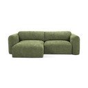 Zielony narożnik rozkładany z tkaniny szenilowej ze schowkiem (lewostronny/z szezlongiem) Mele – Makamii