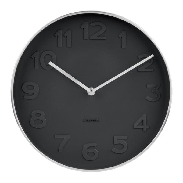 Czarny zegar z elementami w kolorze srebra Karlsson Mr. Black, ⌀ 27,5 cm