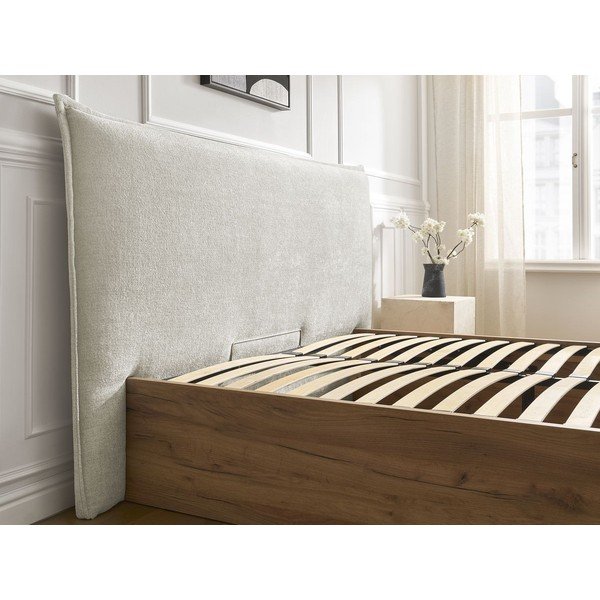 Kremowe tapicerowane tapicerowane/z płyty wiórowej łóżko dwuosobowe ze schowkiem ze stelażem 160x200 cm Charlie – Bobochic Paris-image-3
