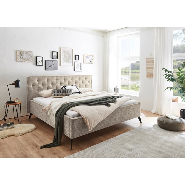 Beżowe tapicerowane łóżko dwuosobowe bez stelaża 180x200 cm Alicante – Meise Möbel-image-1