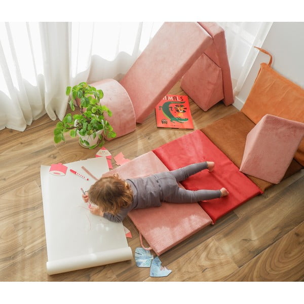 Jasnoróżowy sztruksowy piankowy plac zabaw 75x41x7 cm Bloque Montessori – Little Nice Things-image-4