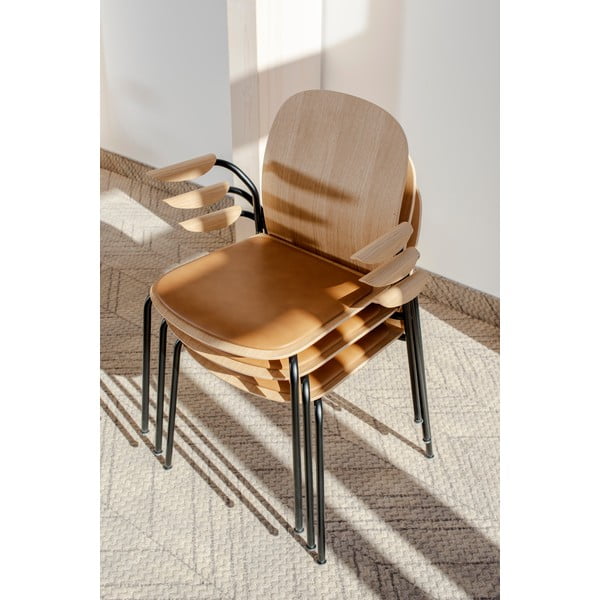 Koniakowe/w naturalnym kolorze krzesła zestaw z podłokietnikami/sztaplowane 2 szt. w dekorze dębu Book – Gazzda-image-1