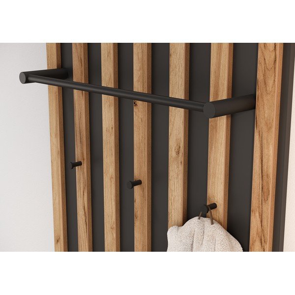 Antracytowo-naturalny panel z wieszakami do przedpokoju w dekorze dębu 64x148x14 cm Renell – Germania-image-3