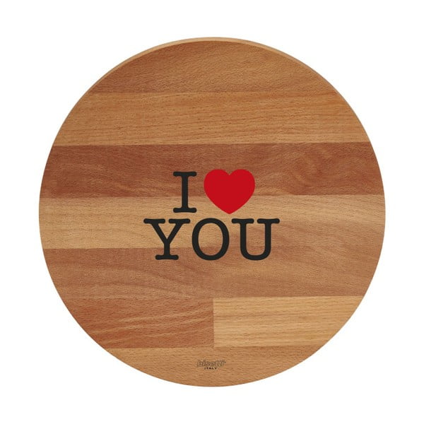 Deska do krojenia z drewna bukowego Bisetti I Love You, ø 30 cm
