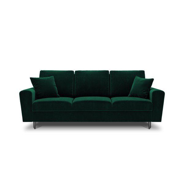 Zielona aksamitna rozkładana sofa ze schowkiem 235 cm Kyoto – Cosmopolitan Design