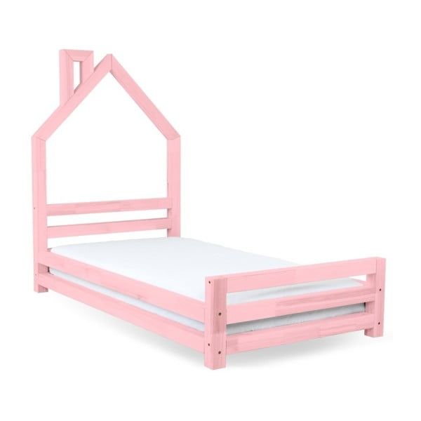 Różowe łóżko dziecięce z drewna świerkowego Benlemi Wally, 80x200 cm