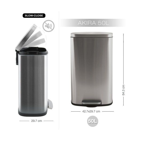 Stalowy kosz na śmieci z pedałem w kolorze matowego srebra 50 l   Akira – Spirella-image-4