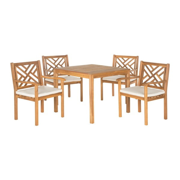 Jasnobrązowy zestaw stołu ogrodowych i krzeseł z drewna akacji Safavieh Mendoza