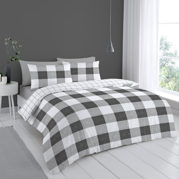 Biało-szara pościel 200x135 cm Bold Check – Cloudsoft-image-1