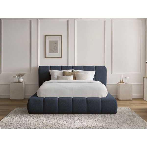 Ciemnoniebieskie tapicerowane łóżko dwuosobowe ze schowkiem i stelażem 160x200 cm Denali – Bobochic Paris-image-1