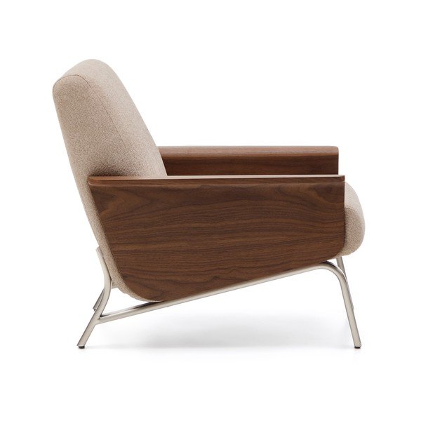 Jasnobrązowy fotel z tkaniny szenilowej Amsen – Kave Home-image-3