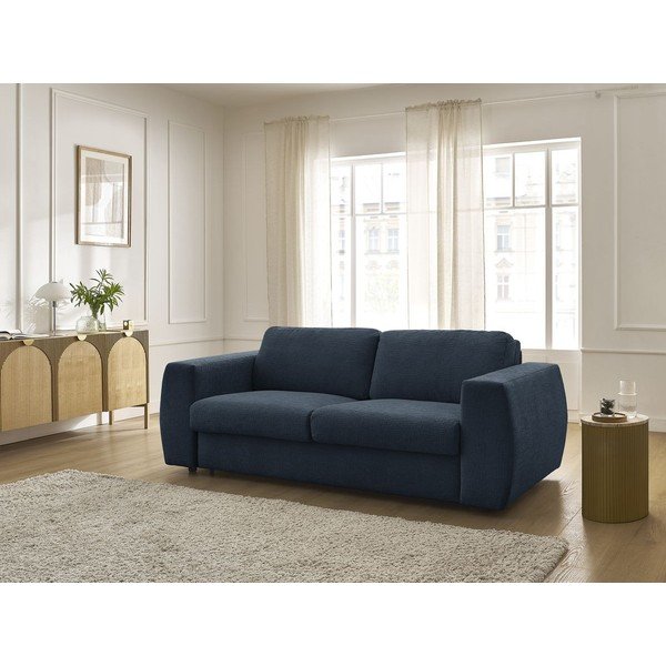 Ciemnoniebieska sofa do spania/rozkładana z tkaniny szenilowej 240 cm Hugo – Bobochic Paris-image-1