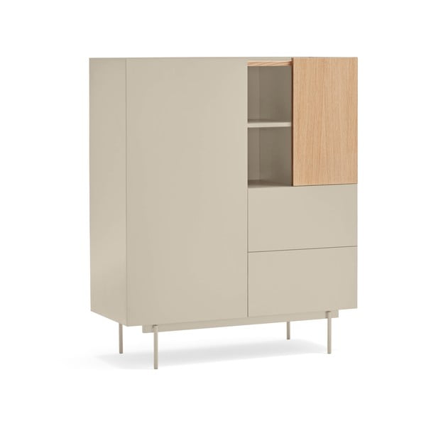 Beżowo-naturalna wysoka komoda w dekorze dębu 100x120 cm Otto – Teulat-image-1