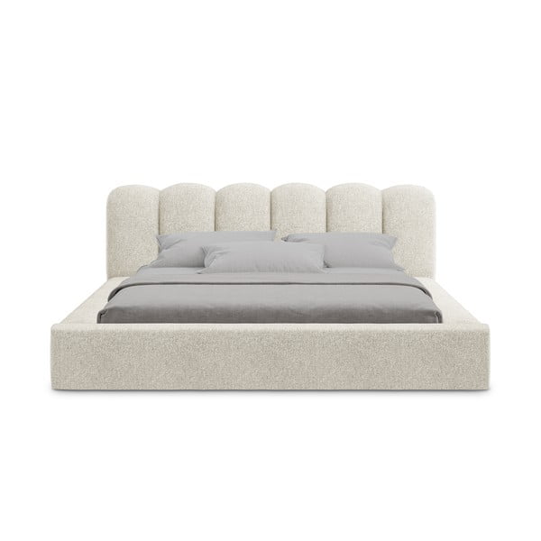 Beżowe tapicerowane łóżko dwuosobowe ze schowkiem i stelażem 180x200 cm Mano – Makamii-image-3