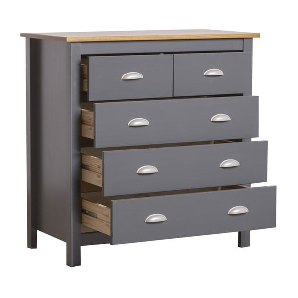 Antracytowoszara komoda z litego drewna sosnowego z 5 szufladami Marckeric Jade-image-4