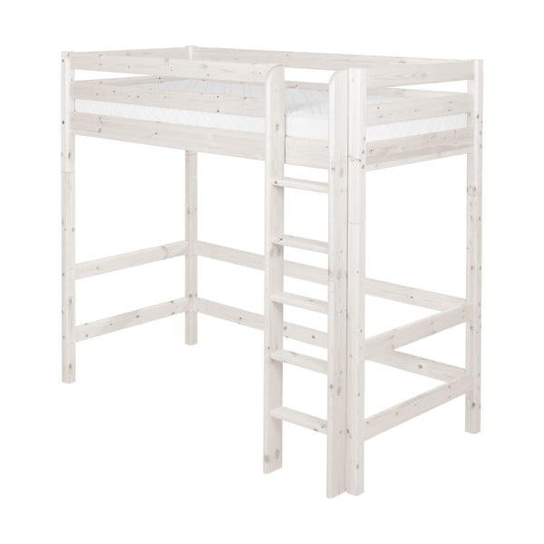 Białe wysokie łóżko dziecięce z drewna sosnowego Flexa Classic, 90x200 cm