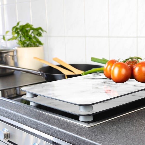 Komplet 2 szklanych osłonek na kuchenkę Wenko Marble, 52x30 cm-image-1